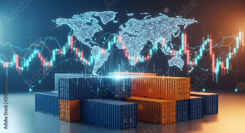 Global Trade Logistics with Digital World Map and Charts