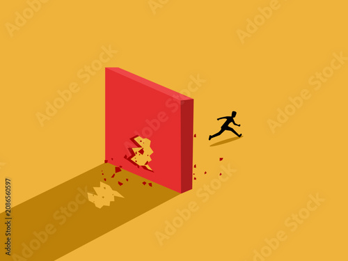 Принти на полотні businessman ran through the wall, escaping the safe area