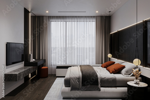 Cuadro en lienzo Big comfortable double royal bed in an elegant classic interior, sunlight streaming in through the window