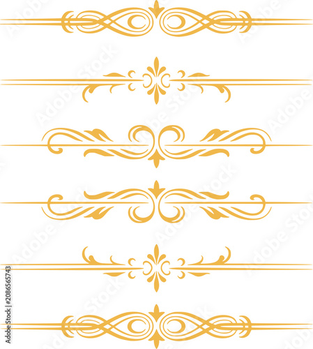 Elegant Gold Decorative Flourish Dividers Vector Illustration Set