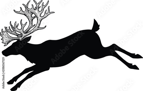 Deer, reindeer, elk silhouette, jumping deer, antlered mammal