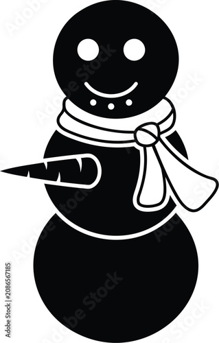 Black snowman icon, winter symbol, festive character, holiday decoration