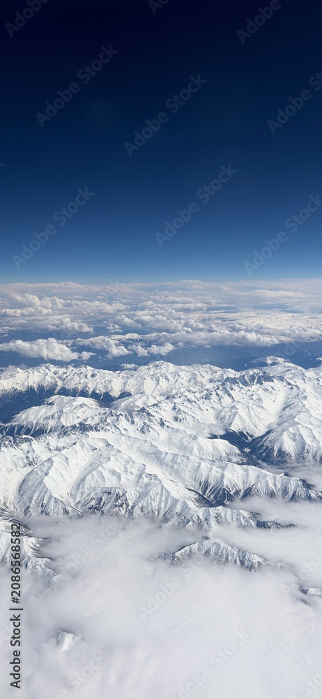 Fototapeta premium Aerial View Snow-Capped Himalayas from Plane Seoul to Istanbul