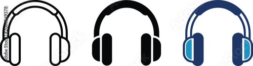 Foto headphones icon with black and blue over ear design for music listening concept