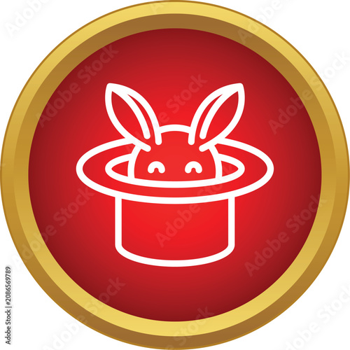 Rabbit popping out of a magic hat on a red circle icon