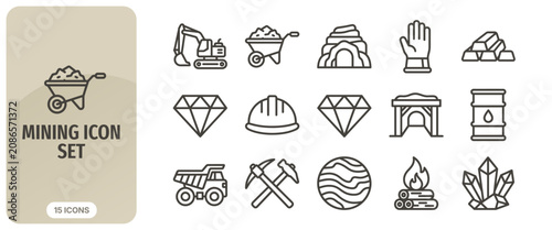 Bild auf Leinwand Mining icon set, vector illustration of industrial equipment, minerals, and tool