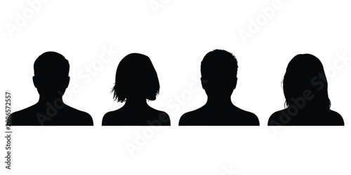 Valokuva Set of four human head and shoulder silhouettes representing diverse male and fe