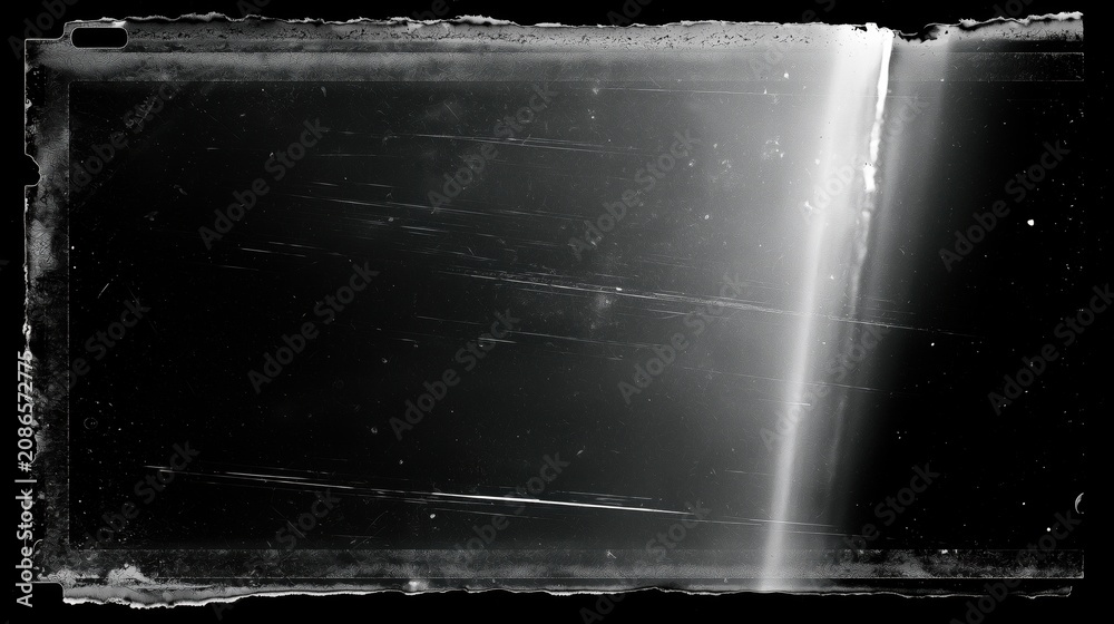 Obraz premium Vintage Distressed Analog Film Frame Overlay with Scratches Dust and Light Leak Texture