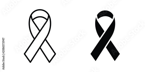 Cancer ribbon icon outline elements set