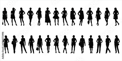 Bild auf Leinwand Set of eight black female head silhouettes in profile view featuring various hai