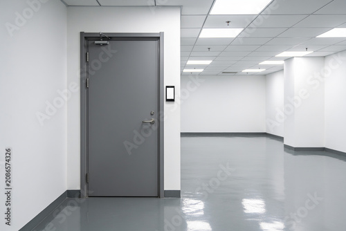 Obraz na płótnie Modern empty hallway with gray door and polished concrete floor