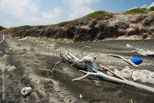 Foto A beautiful beach degraded by pollution and plastic waste
