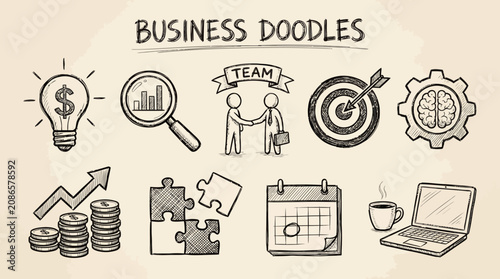 Business Sketch Icon Set Vector Elements