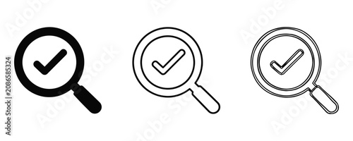 Konstfotografi Magnifying glass with Check mark icon for search validation, quality control, an