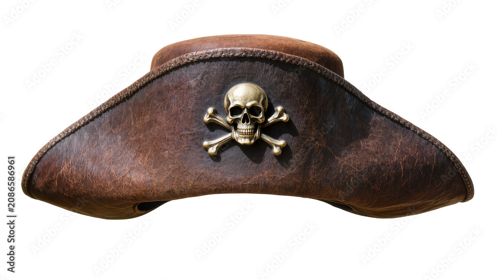 Obraz premium Brown leather pirate hat with skull and crossbones emblem