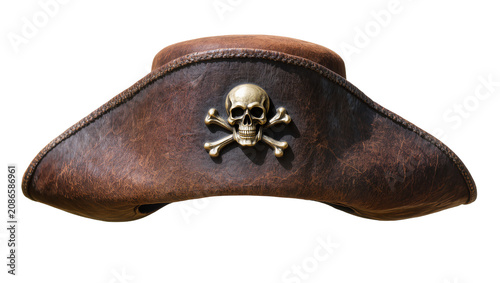 Foto Brown leather pirate hat with skull and crossbones emblem