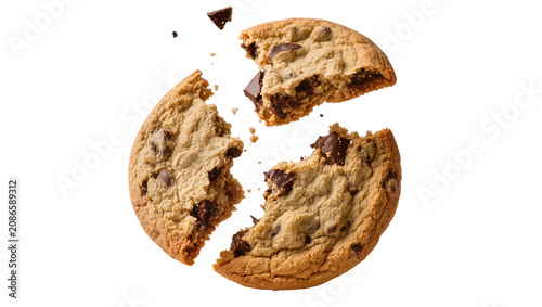Quadro su tela Chocolate chip cookie broken into pieces with dark chocolate chunks
