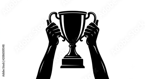 Quadro su tela Silhouette of Hands Holding Up a Winning Trophy