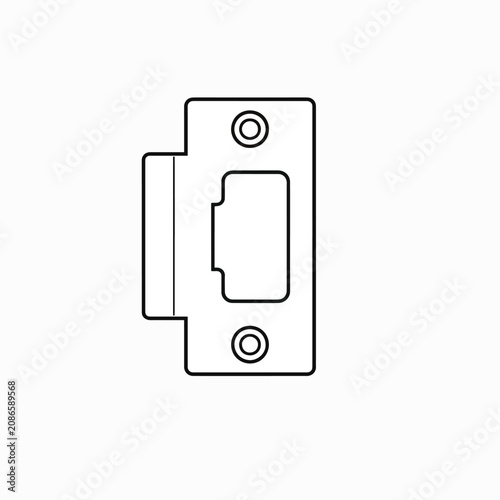 Minimalist line art of a door latch mechanism.