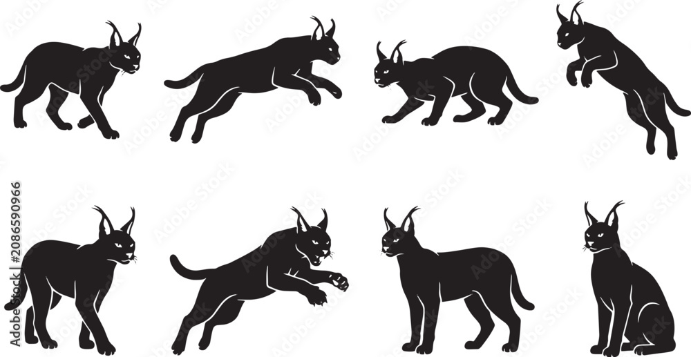 Obraz premium Black dog icons, dog silhouettes, canine vector graphics, pet illustrations isolated on Transparent Background