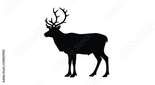 Reindeer Silhouette Against A White Background Minimalist Wildlife Art