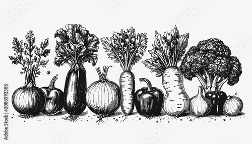 Foto Variety of fresh organic root vegetables.