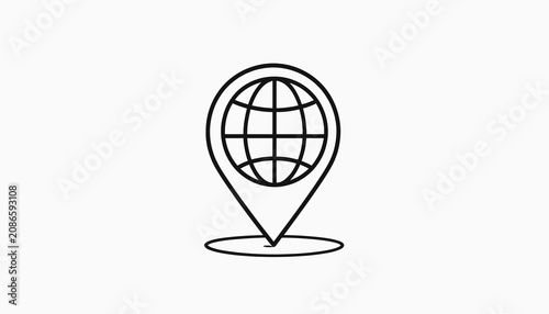 Black line icon location pin globe.
