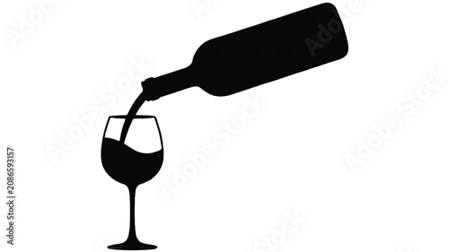 A minimalist black silhouette of a wine bottle pouring into a glass