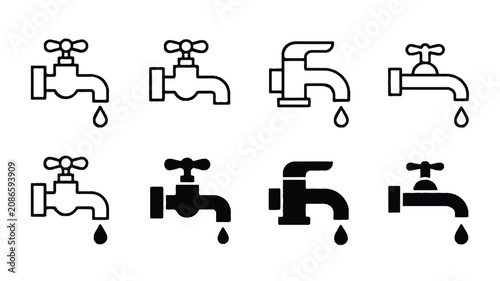 Eight different faucet icons are shown in black and white line art