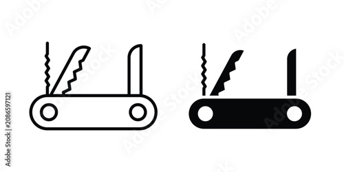 Schilderij op canvas Swiss Knife icon line art symbols collection
