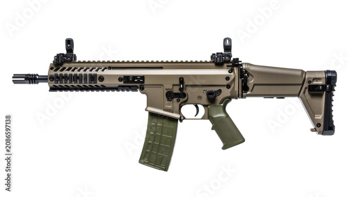 Canvastavla Tan assault rifle with green magazine and grip, black sights