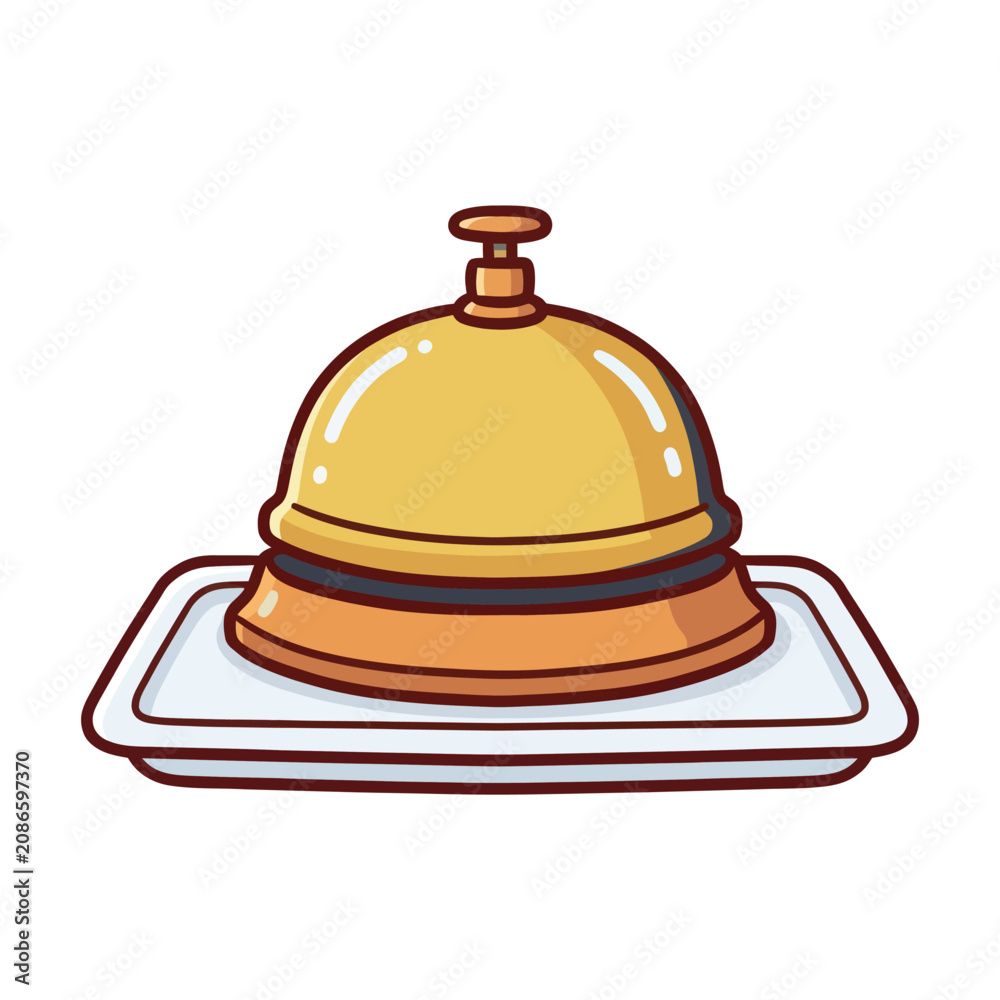 Fototapeta premium A golden service bell on a white tray ready for attention and assistance