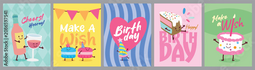 Birthday Anniversary with Funny Character and Birthday Invitation Card Template