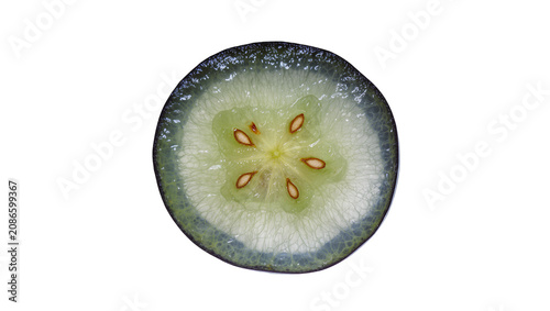 Konstfotografi Cross section of a ripe blueberry showing seeds and pulp