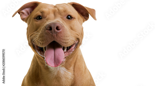 Quadro su tela Happy tan pit bull dog with tongue out, isolated on transparent background