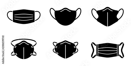 Face Mask Icons, Protective Masks Vector Set, Medical Respirator Symbols, Health Safety Equipment