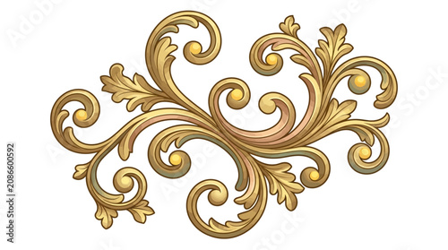 Tableau sur toile The golden ornate floral scrollwork design element is recreated as a decorative illustration
