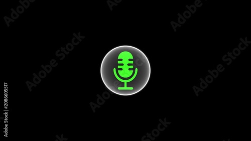 Animated green microphone pulsing for podcast and voice recording interface animation audio