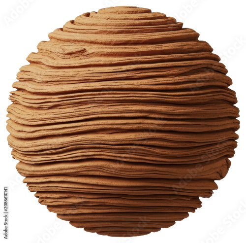 Layered sandstone sphere with earthy texture cut out on transparent background
