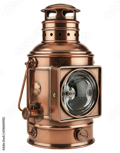 Antique copper maritime nautical lantern signal lamp on a transparent background