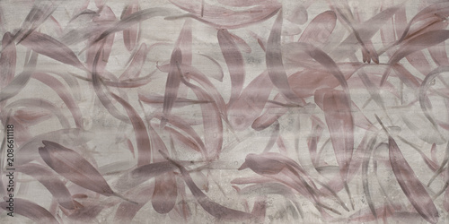 Flowers on the old white wall background, digital wall tiles or wallpaper design