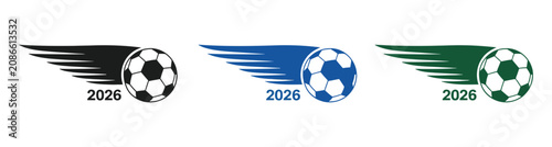 Schilderij op canvas Soccer ball icons featuring 2026 sports tournament, football championship, match equipment, and clean minimalist vector graphics for sporting event branding and media