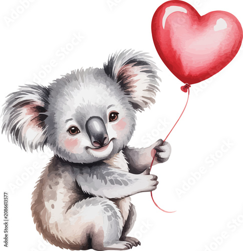Photography watercolor Koala hand holding heart balloon vector illustration isolated on whit