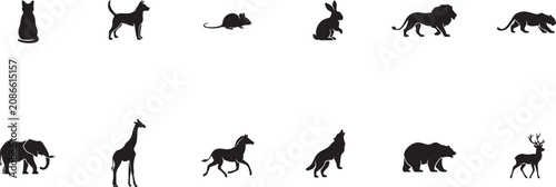 Canvas Print set of silhouettes of domestic and wild animals