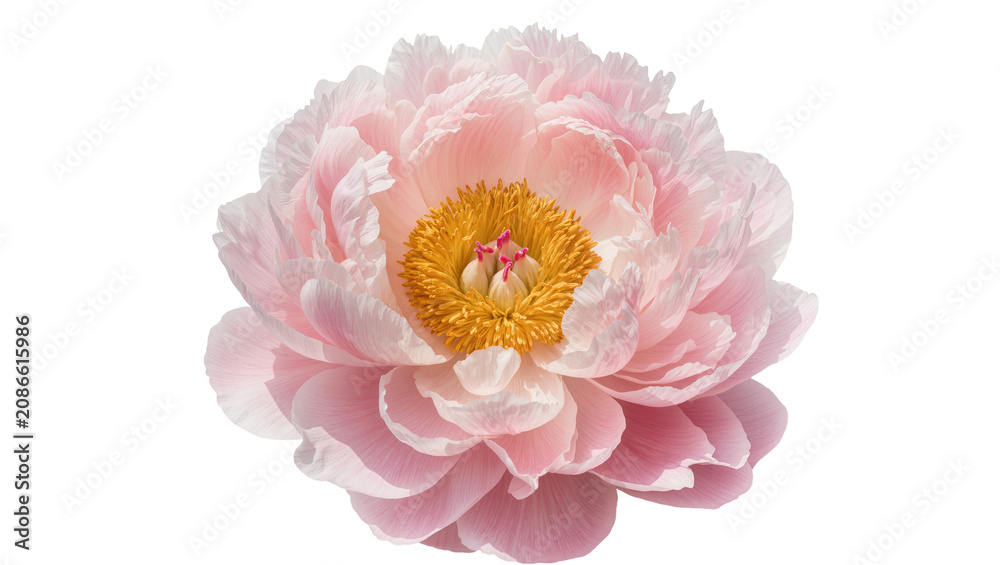 Obraz premium Pink peony flower with yellow center