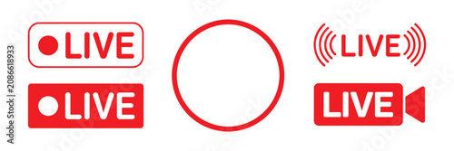 Quadro su tela Live streaming icons featuring live broadcast buttons, online stream symbols, media playback, and clean minimalist vector graphics for digital content platforms