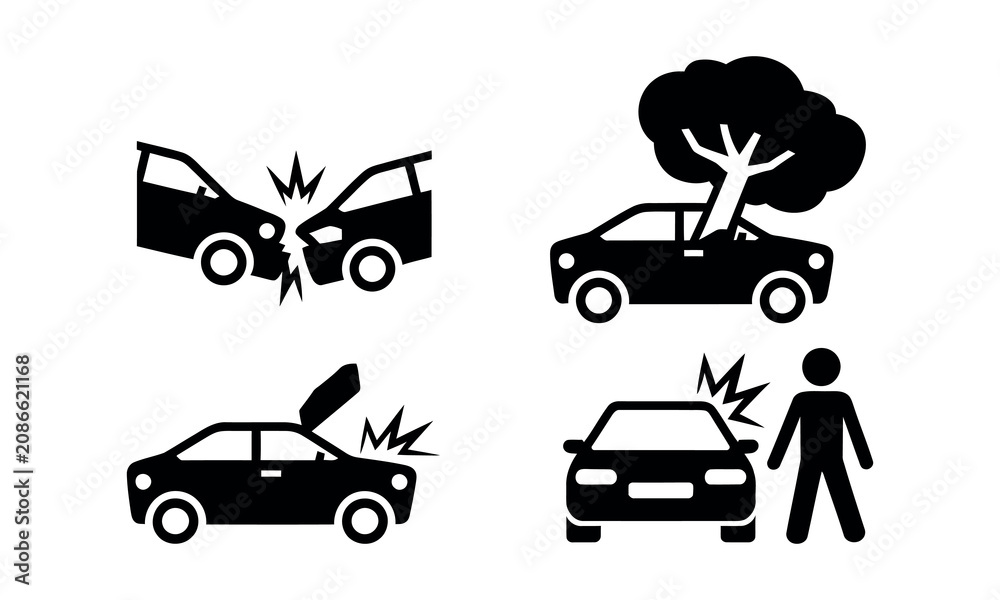Naklejka premium Four black and white car accident icons