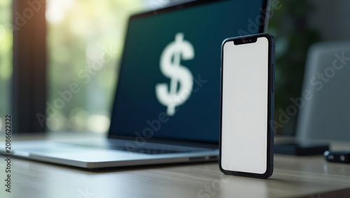 Smartphone with Dollar Symbol on Desk. Online Income Workspace. Digital Earnings Scene.