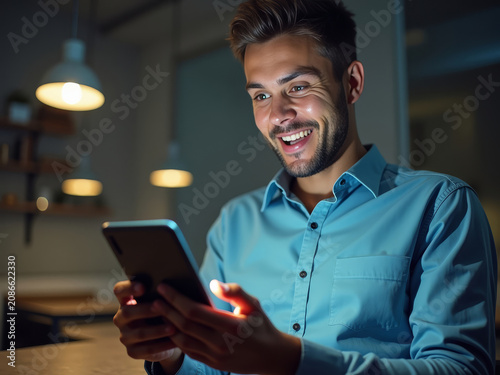 Entrepreneur Checking Campaign Results. Digital Marketing Success. Online Growth Reaction.