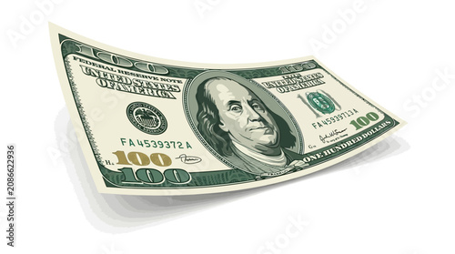 Fotografía A crumpled illustration of a hundred dollar bill with Benjamin Franklin's portra